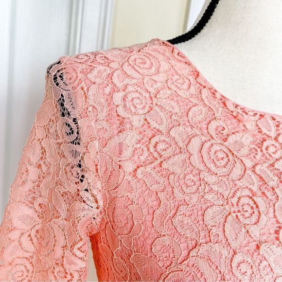 CeCe Size 0 Orange Blossom Intricate Floral Lace A-Line Dress See Through Arms - Picture 4 of 16